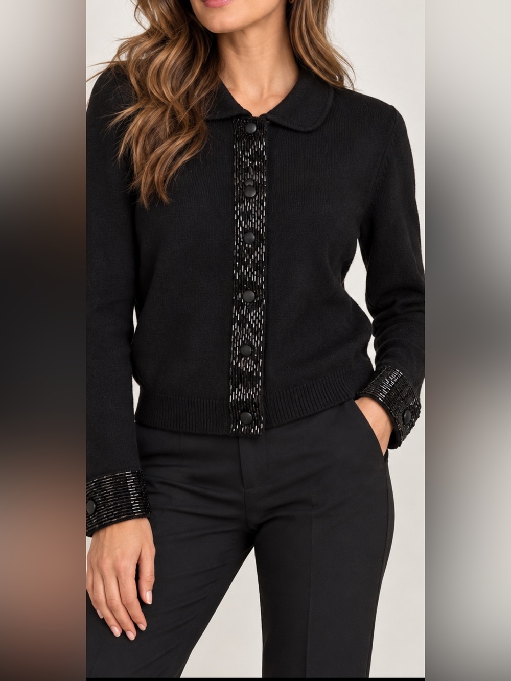 Armani Exchange A|X Black Beaded Wool Blend Cardigan Sweater Women’s L